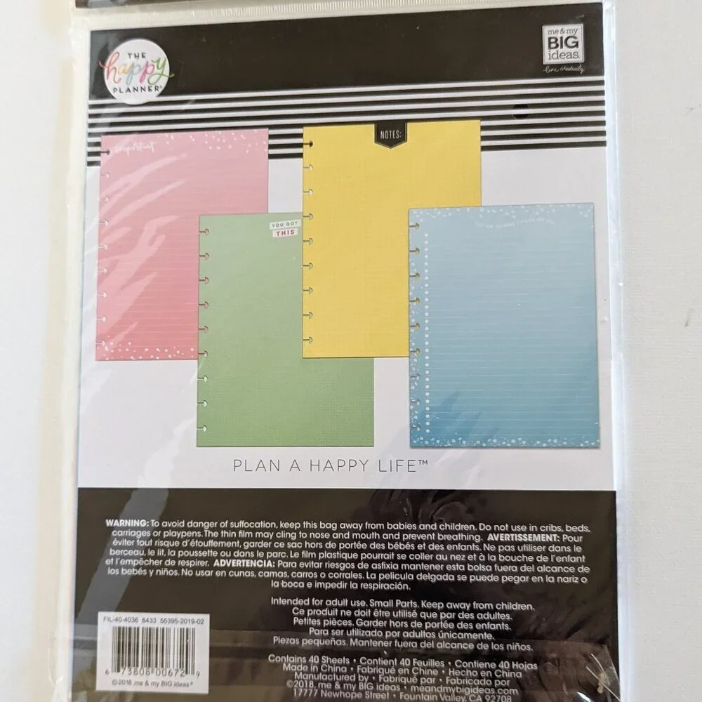NWT Happy Planner 40 pgs 'Important' Multi Color Classic Sheet Filler Paper Pack
